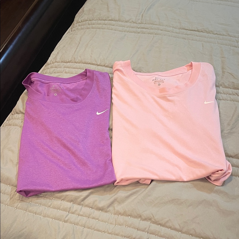 Nike Dri-fit t-shirts, Nike logo shows wear and tear (see pictures). Both for $9